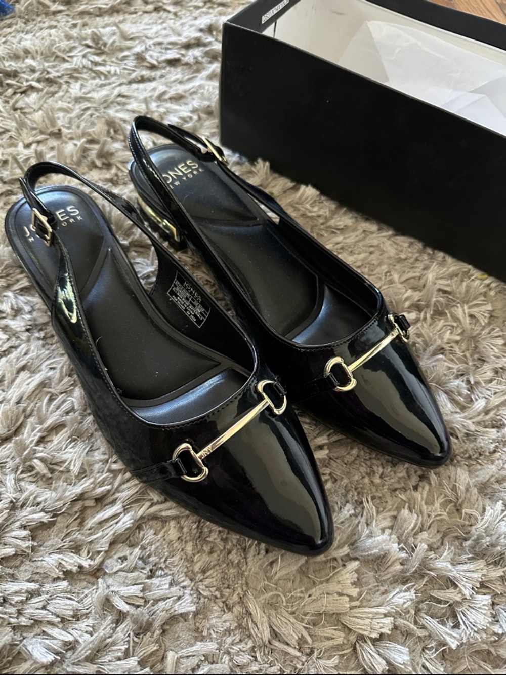 Brand new in box Jones New York Black Patent Pointed Slingback Flats